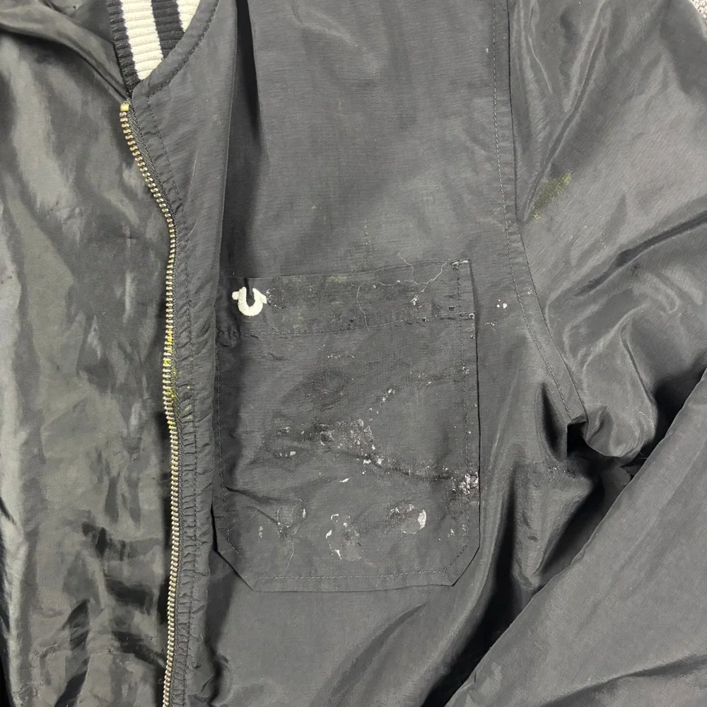 Vintage Y2K True Religion World Tour Bomber Jacket Black White Size Small